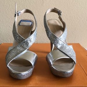 BCBG Glittery Silver Pumps